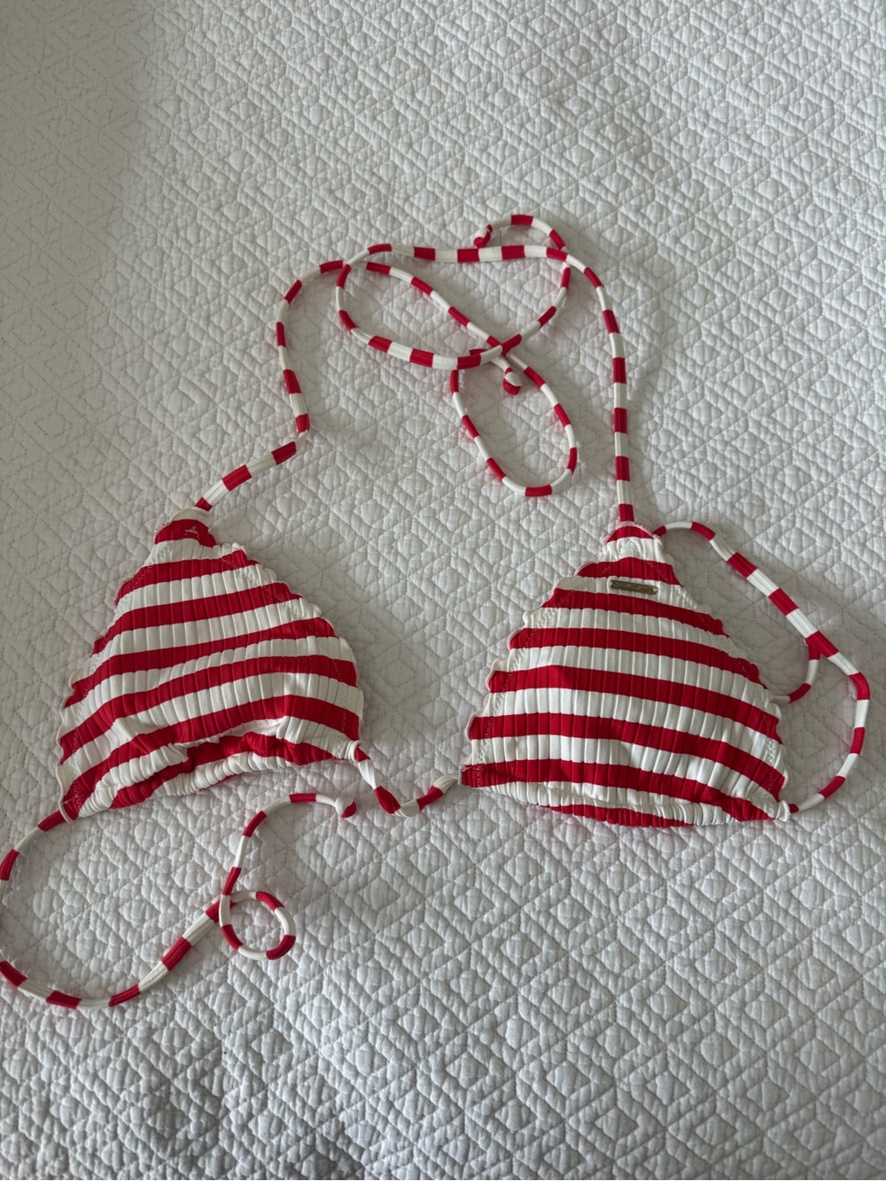 Roxy Red and White Striped Triangle Bikini Top